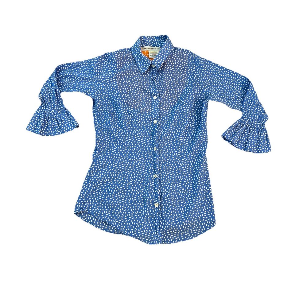 Gretchen Scott Button Up Top Small Blue White